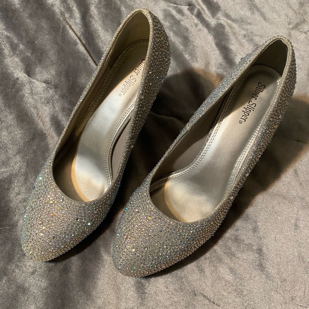 Silver Slipper Sparkling Heels